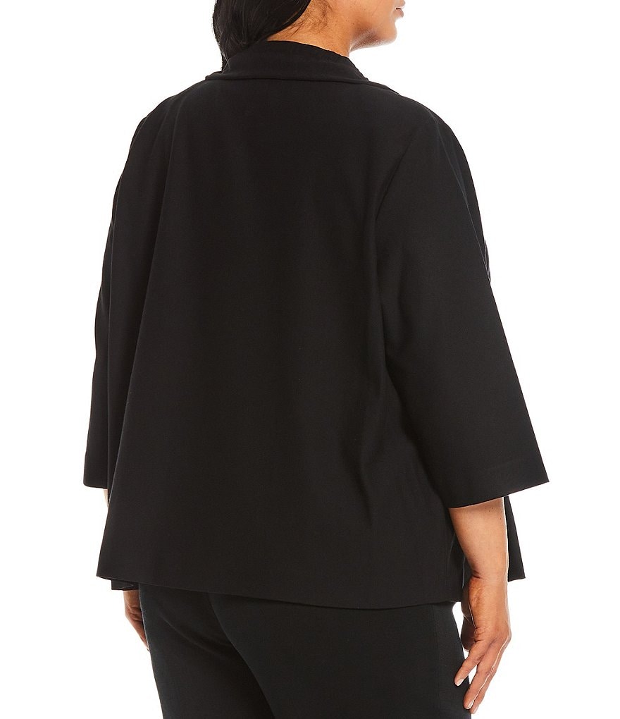 Ming Wang Plus Size 3/4 Sleeve Ruched Crepe Jacket
