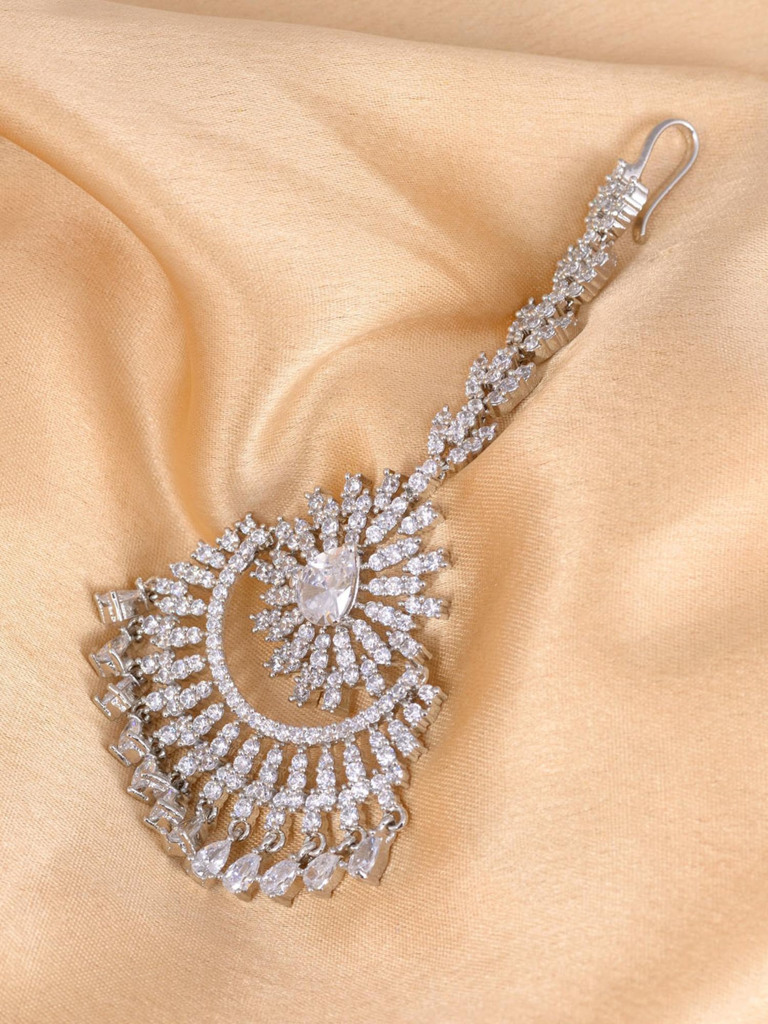 Saraf Rs Jewellery Chandbali Style Diamond Maang Tikka Silver Plated & Ad Studded For Women & Girls