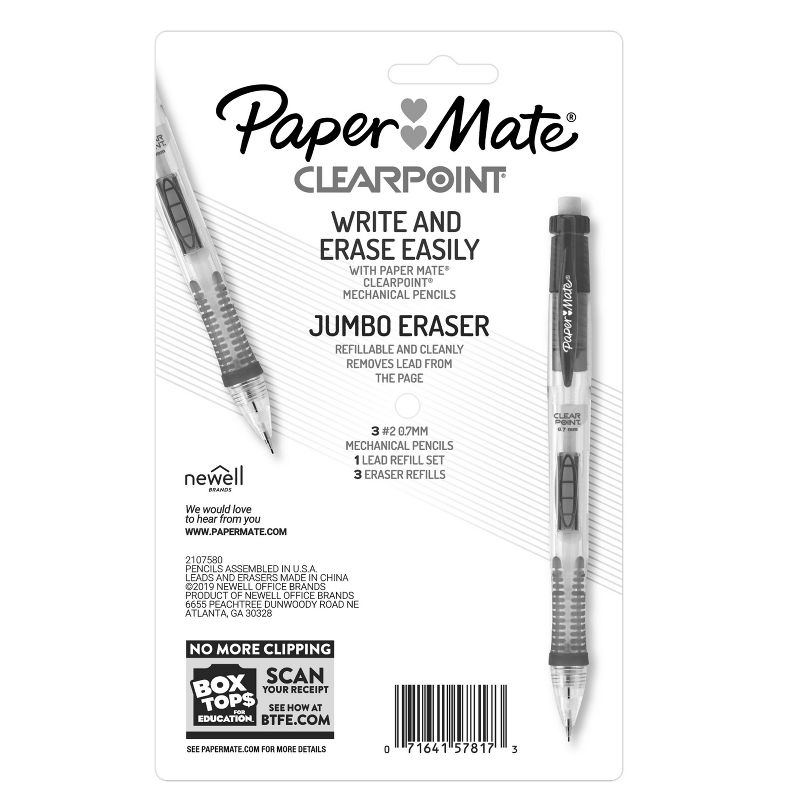 Paper Mate 3pk #2 Mechanical Pencils with Lead/Eraser Refill ClearPoint Color Barrels .7mm