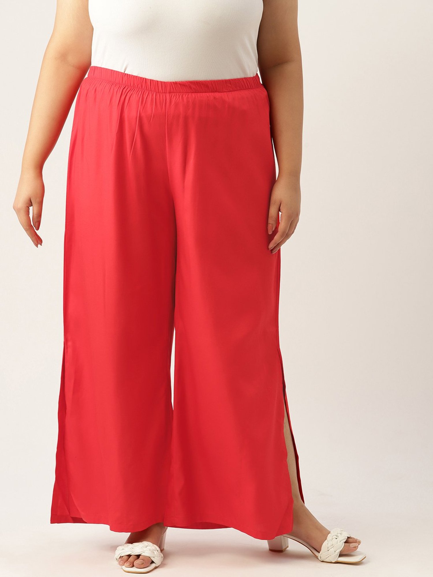 theRebelinme Red High Rise Regular Fit Palazzos