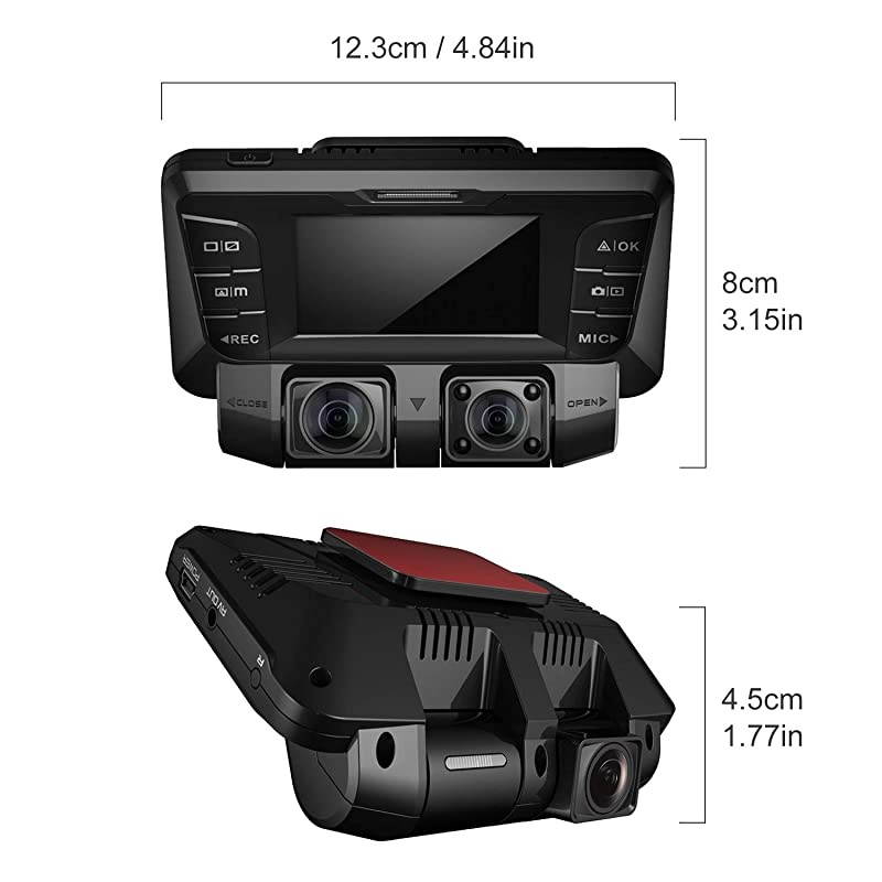C2 Dash Cam with Infrared Night Vision Dual 1080P Front and Inside Dash Camera for Cars Truck Taxi