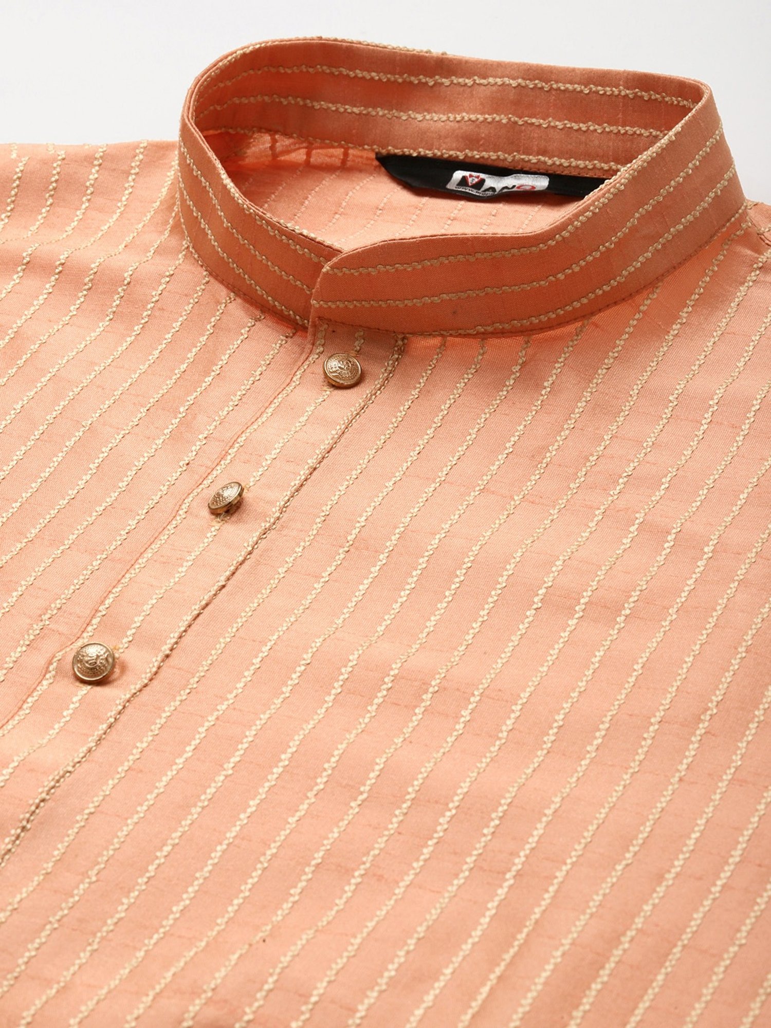 ManQ Peach Regular Fit Striped Ethnic Wear
