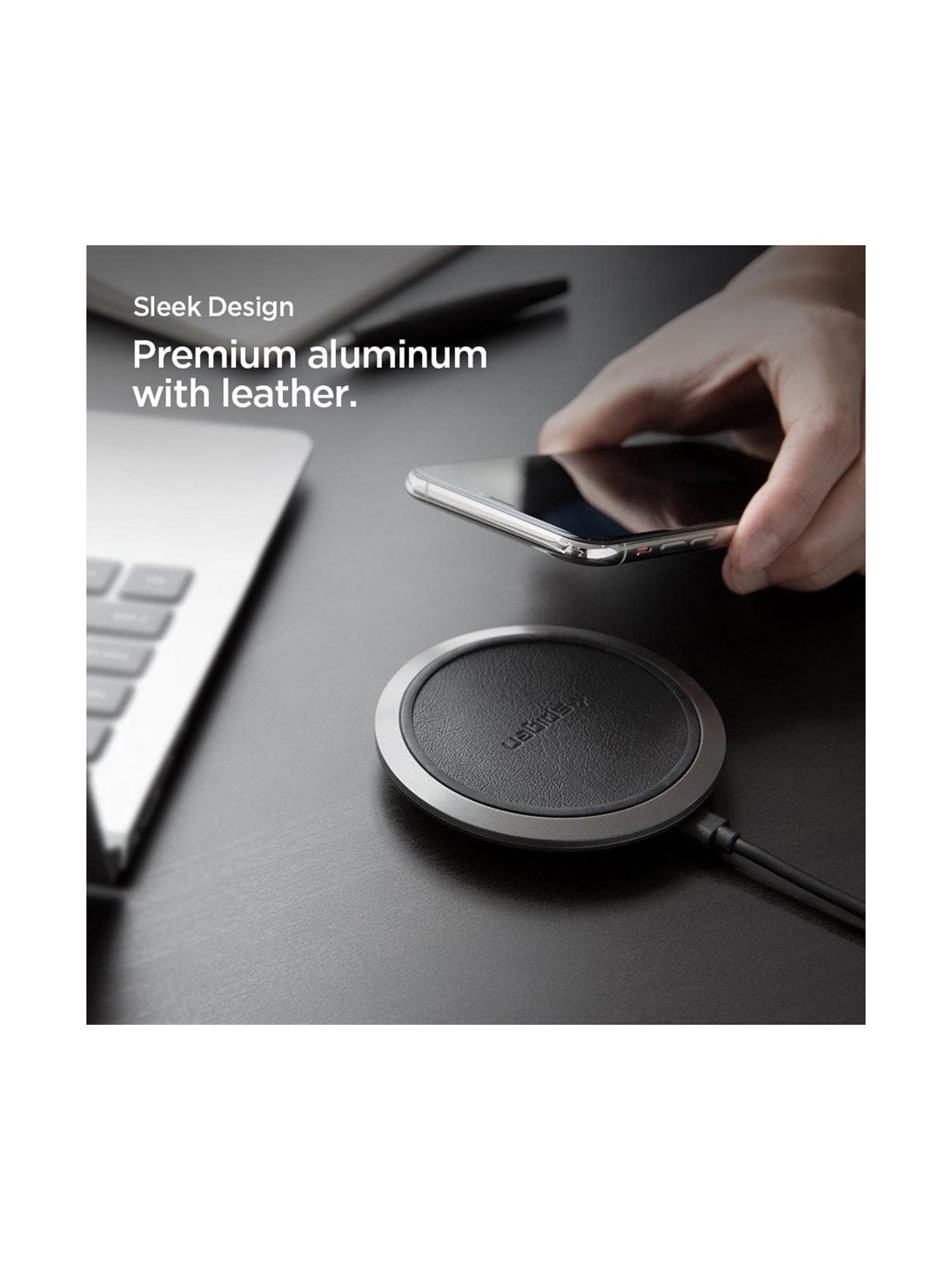 Spigen SteadiBoost Leather Designed 10W Wireless Charger - Black