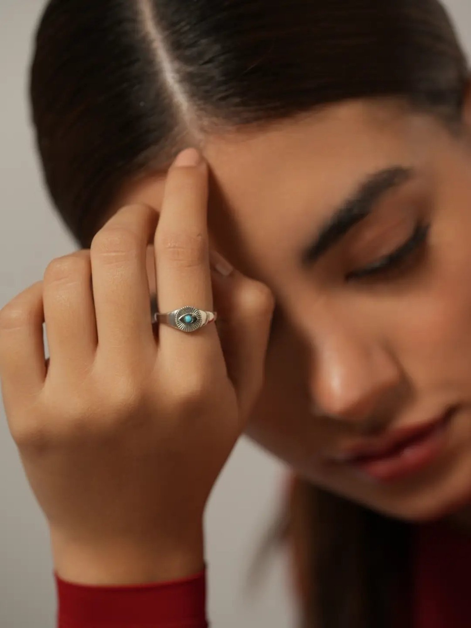 Mabel 92.5 Sterling Silver Rhodium-Plated Evil Eye Signet Adjustable Ring