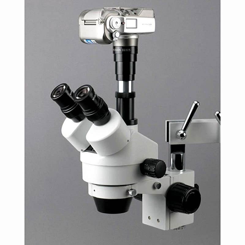 SM-3T Professional Trinocular Stereo Zoom Microscope, WH10x Eyepieces, 7X-45X Magnification, 0.7X-4.5X Zoom Objective, Ambient Lighting, Single-Arm Boom Stand