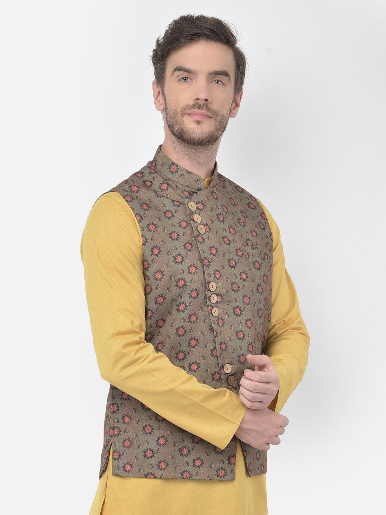 Fabindia Multicolor Regular Fit Printed Cotton Nehru Jacket
