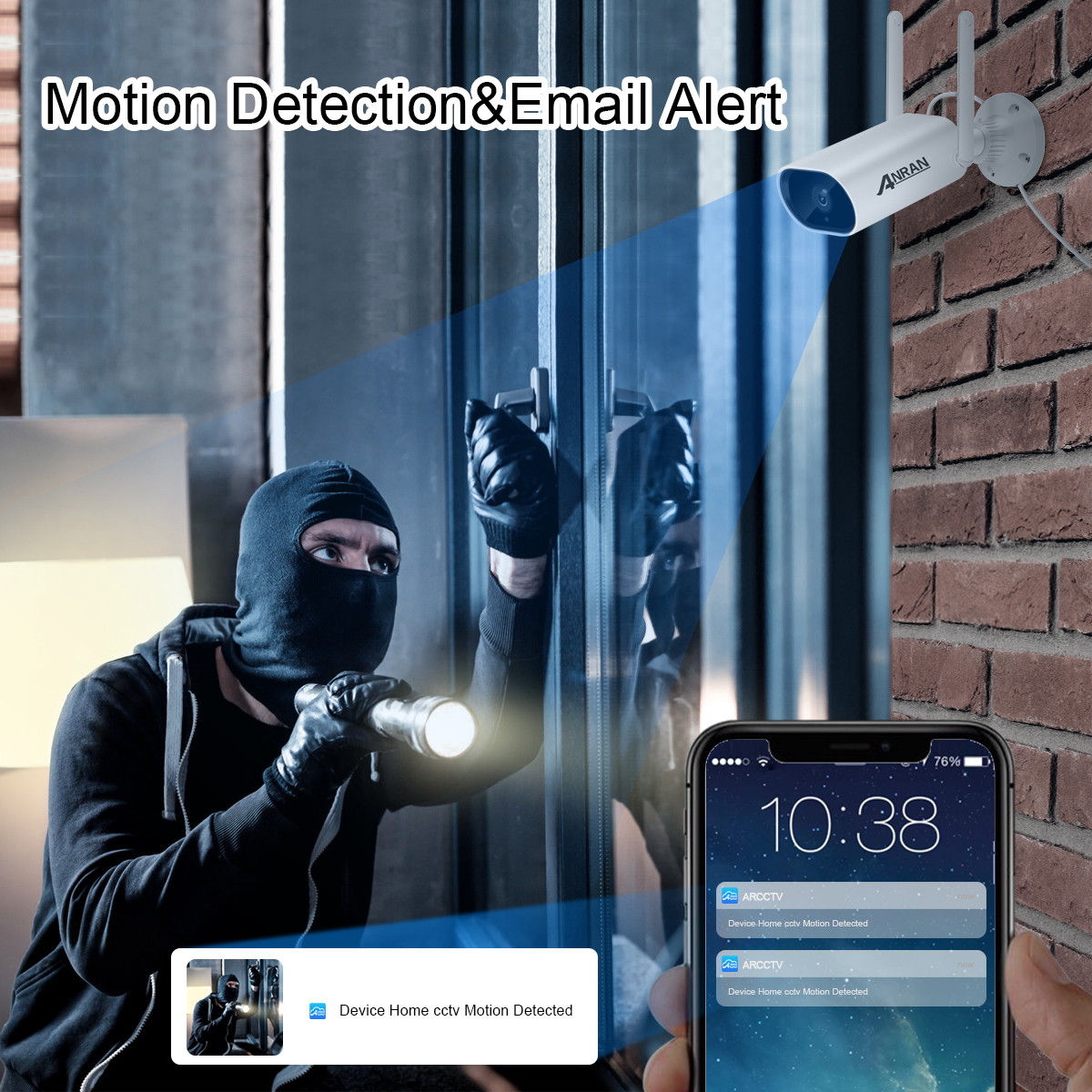 ANRAN 2MP Wifi CCTV Camera, Security Wireless ip Camera Waterproof Night Vision Outdoor (with 32G Memory Card)