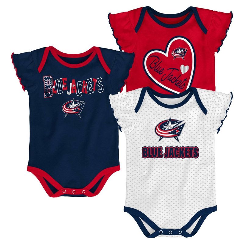NHL Columbus Blue Jackets Girls' Winning Goal 3pk Body Suit Set - 6-9M