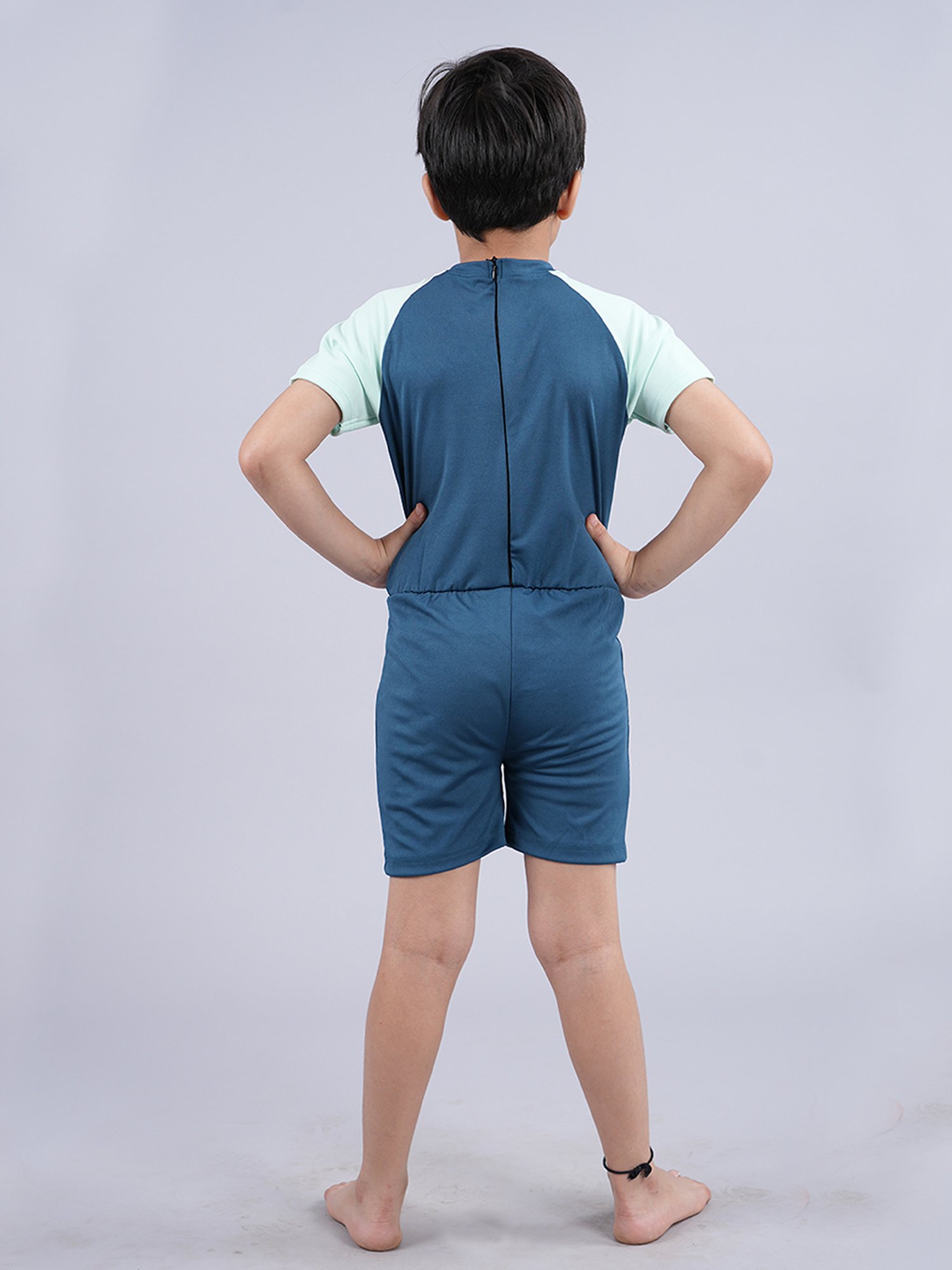 Kiddopanti Kids Teal Solid Swimsuit