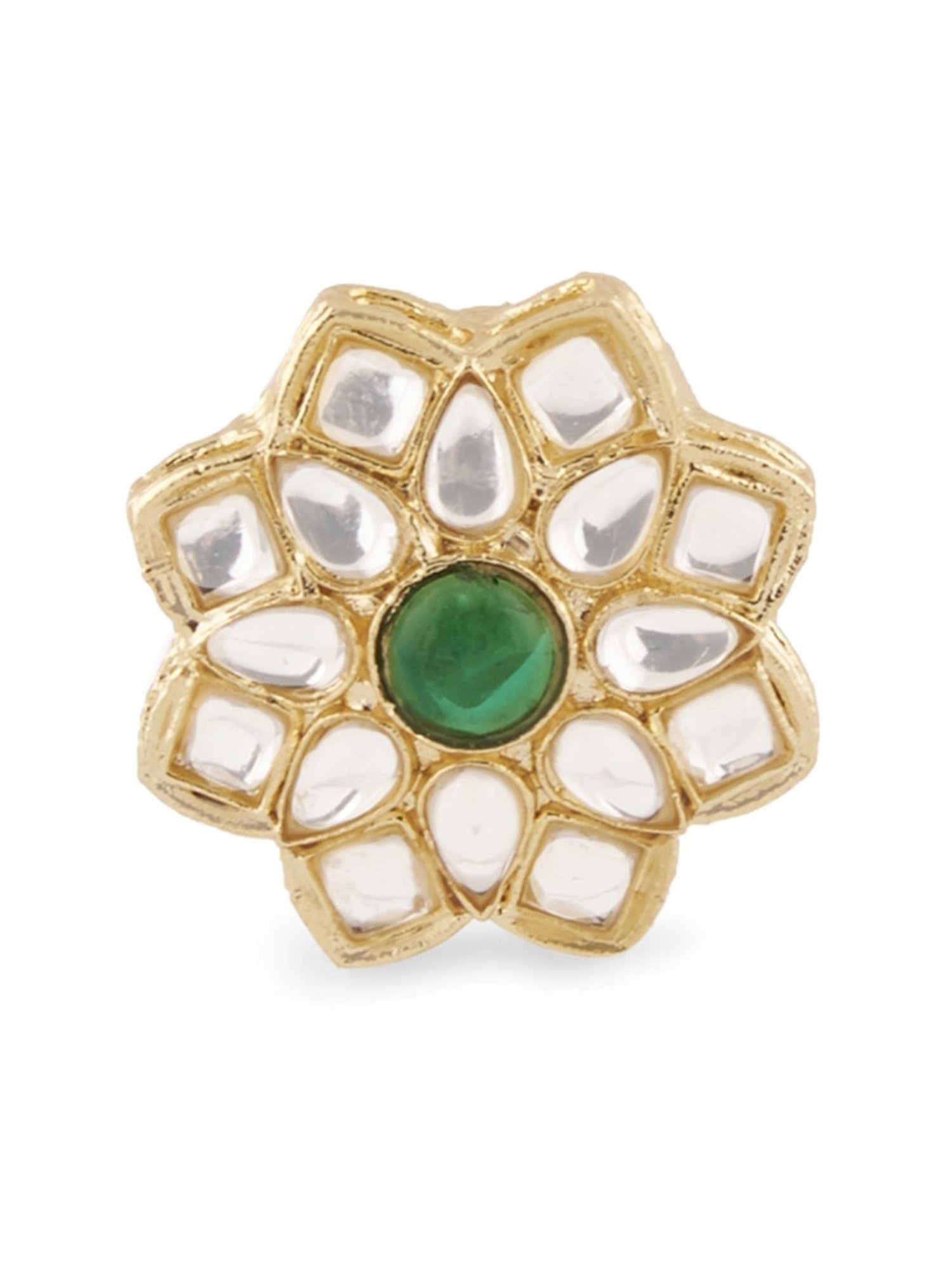 Zaveri Pearls Green Kundan & Pearls Traditional Choker Necklace Earring & Ring Set-ZPFK13196