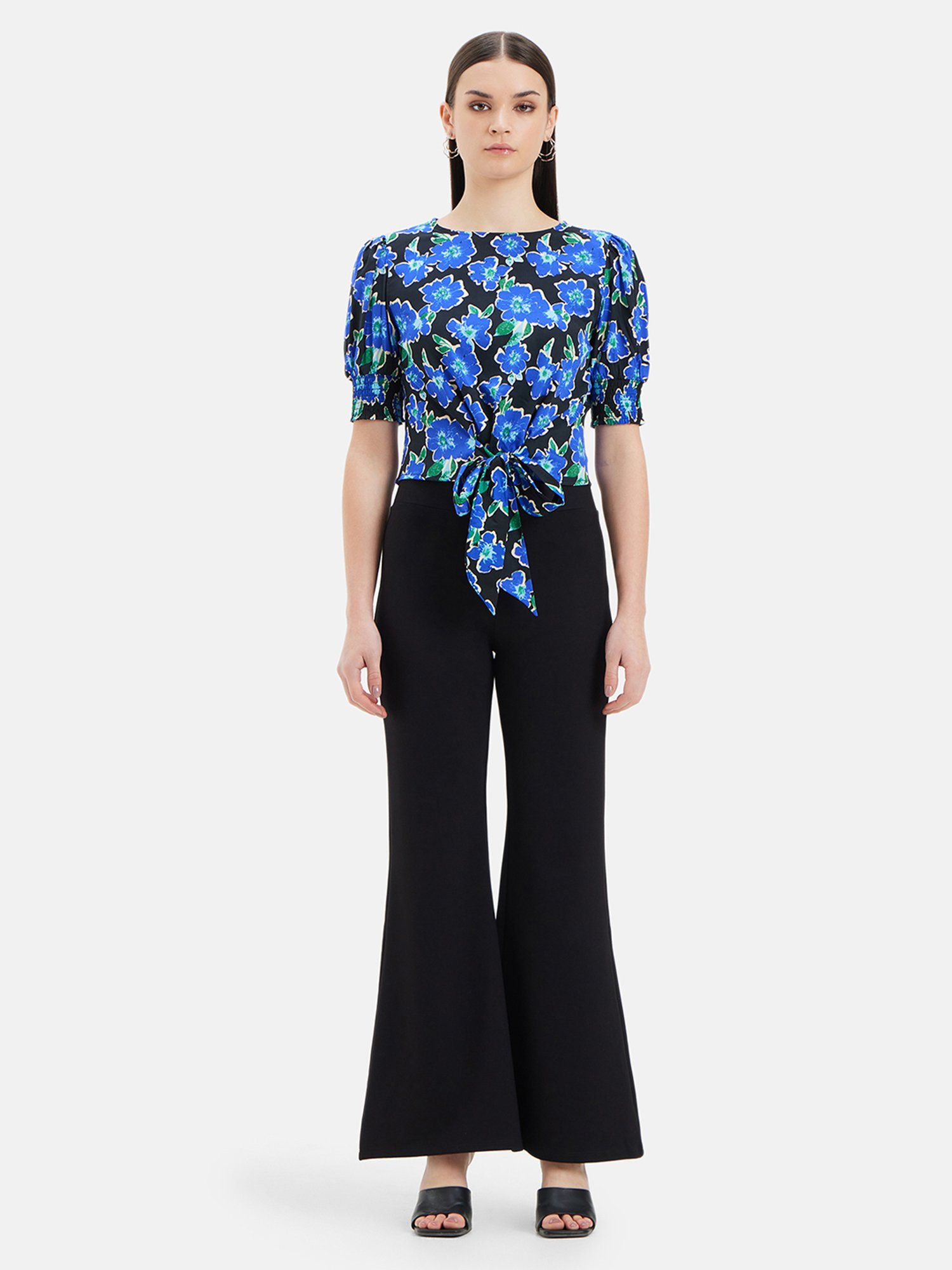 Kazo Blue & Black Floral Print Top
