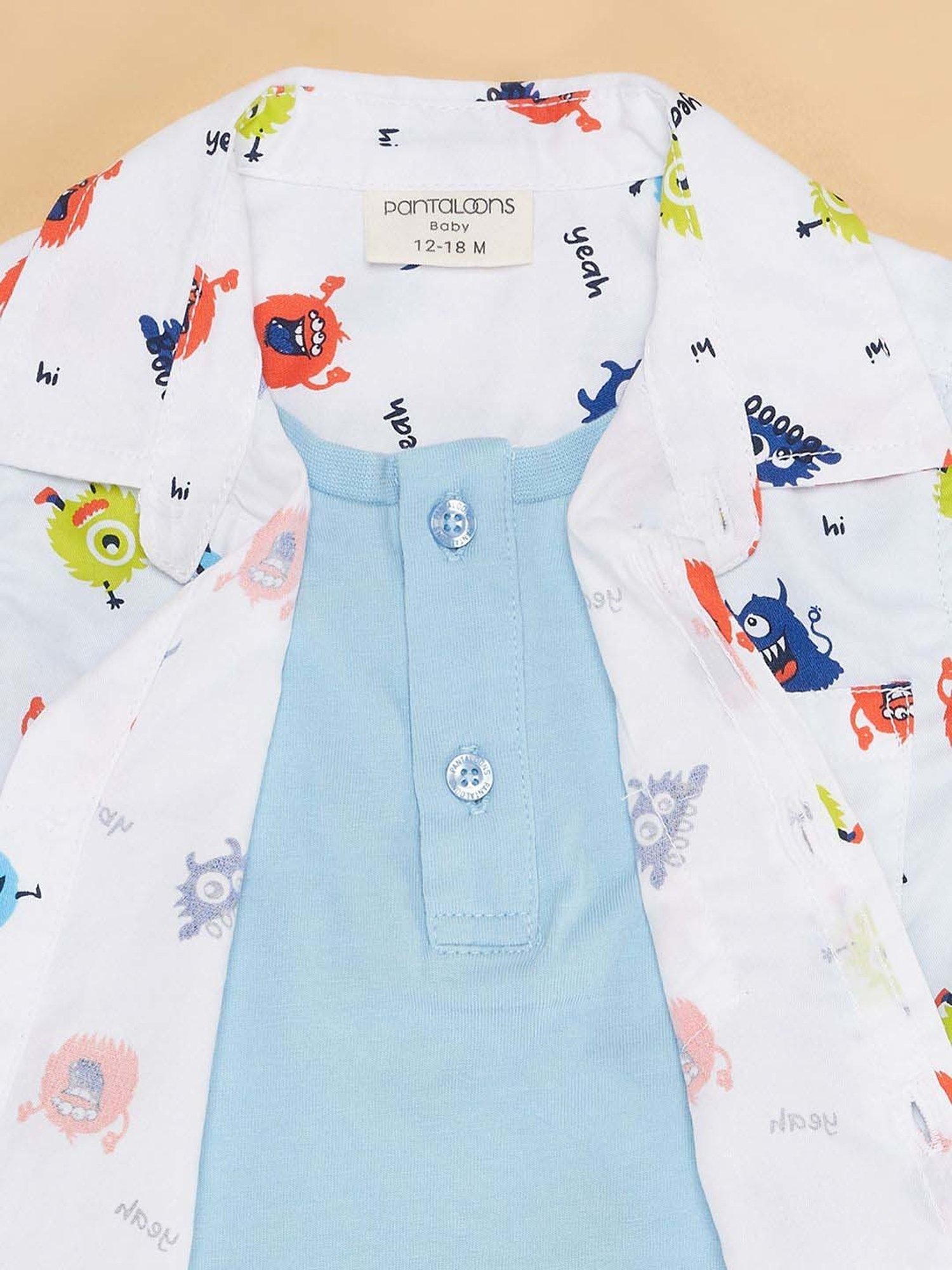 Pantaloons Baby White Cotton Printed Shirt