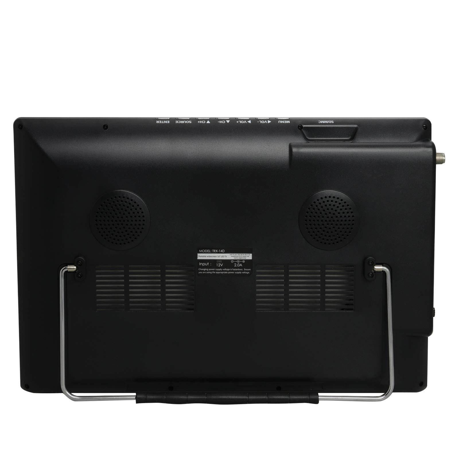 Trexonic Portable Rechargeable 14" LED TV with HDMI, SD/MMC, USB, VGA, AV in/Out and Built-in Digital Tuner