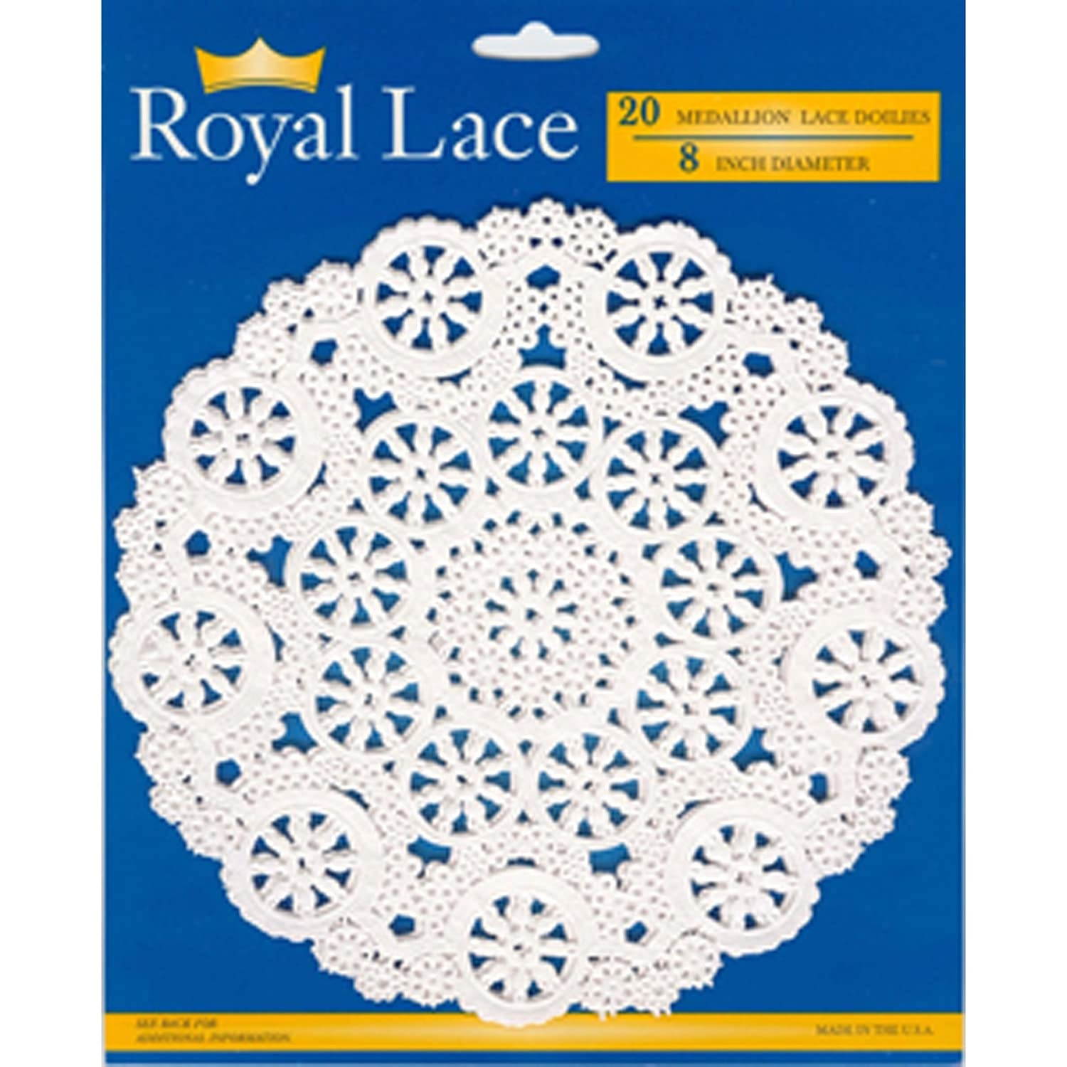 Royal Medallion Lace Round Paper Doilies, 8-Inch, Pack of 20 (B23004)