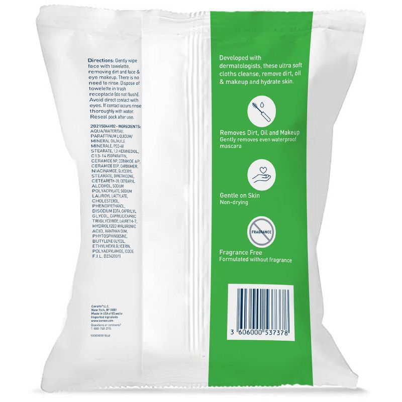 CeraVe Makeup Remover Cleansing Cloths Ultra-Gentle Wipes with Ceramides - 25ct