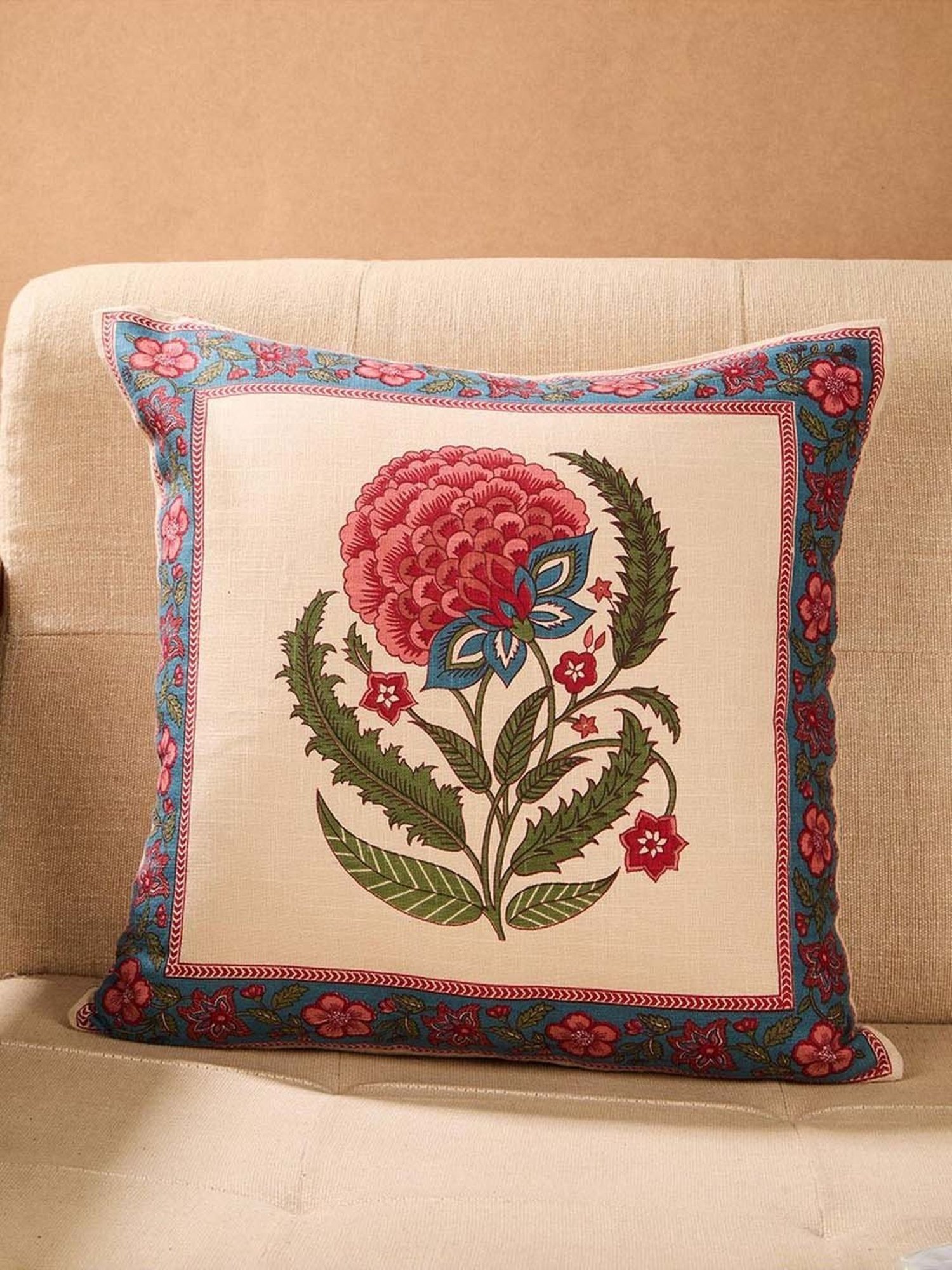 Fabindia Home Red Cotton Printed Gulzar Cushion Cover