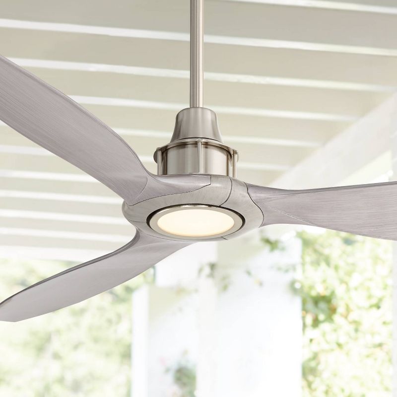 58" Casa Vieja Modern Outdoor Ceiling Fan with Light LED Dimmable Remote Brushed Nickel Silver Blades Damp Rated Patio Porch
