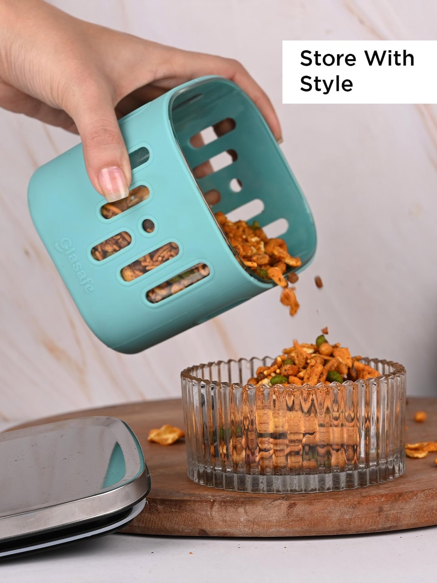 Glasafe 'O' Grip Mellow Green Borosilicate Containers - Set of 6 (600ml)