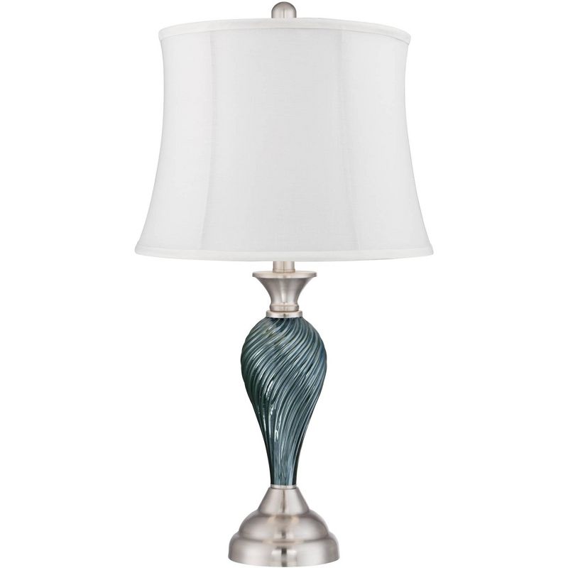 Regency Hill Arden Green-Blue Glass Twist Cream Shade Table Lamps Set of 2