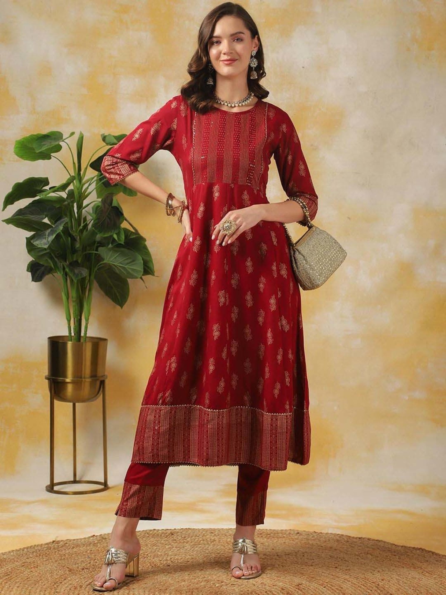 Rangita Maroon Embroidered Kurta Pant Set