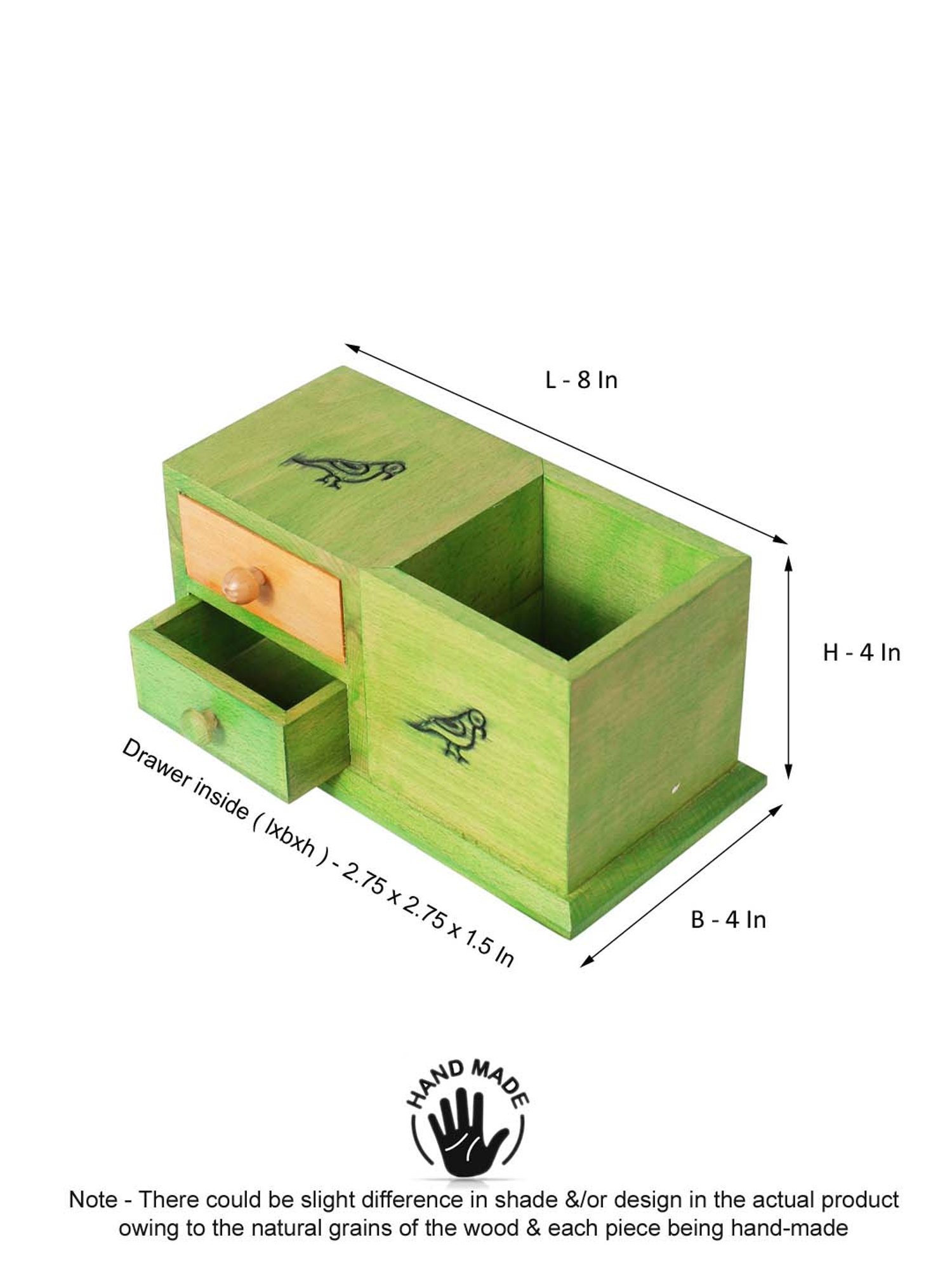 VarEesha Light Green Wood Penstand with Drawer- Set of 1