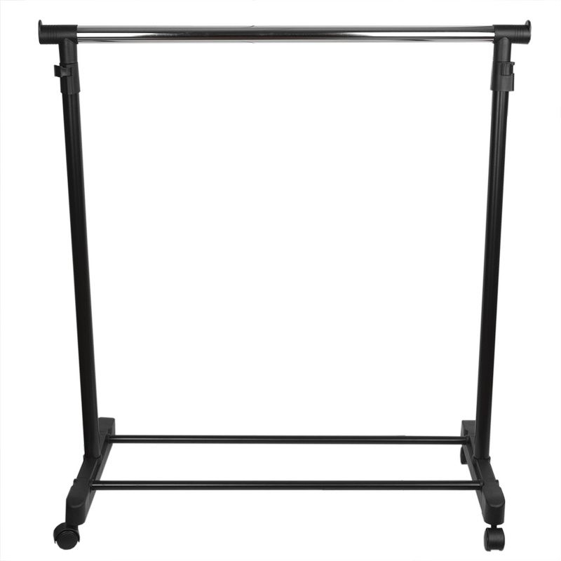 Sunbeam Single Rail Adjustable Rolling Garment and Wardrobe Organizing Rack, Black