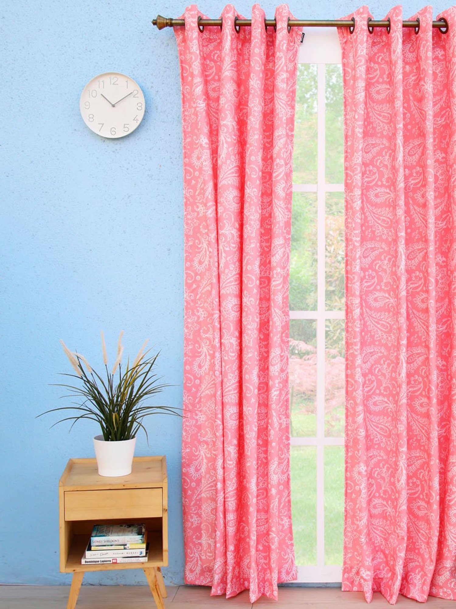 Ariana Heather Pink & White Polycotton 7 ft Door Curtain - Set of 1