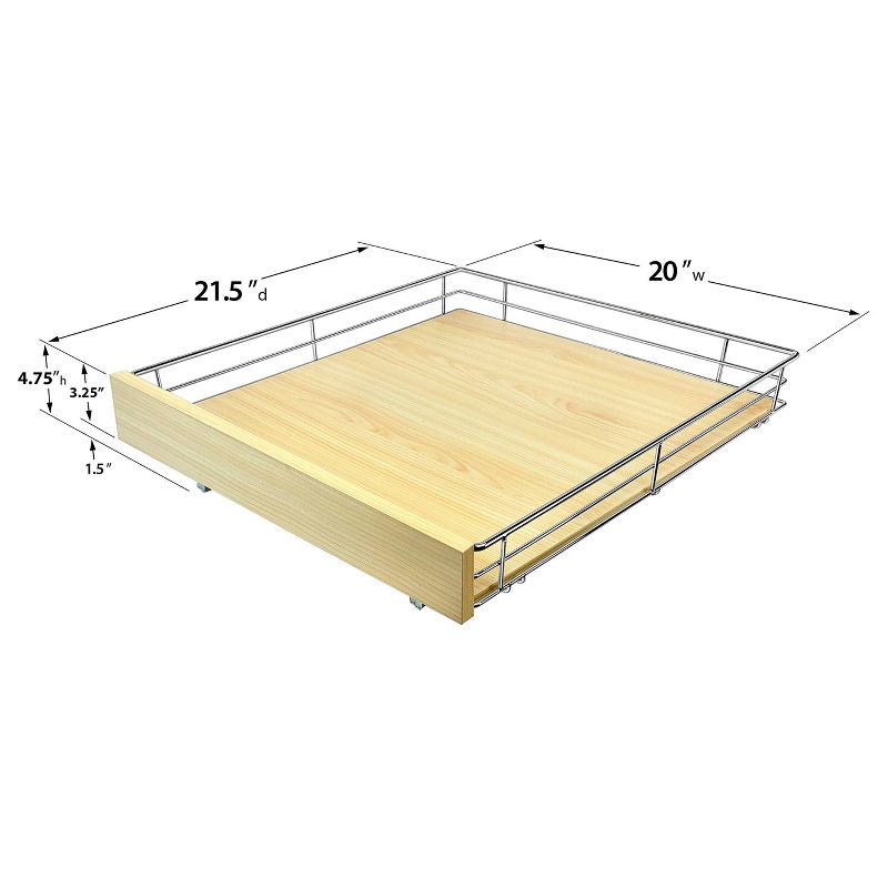 Lynk Professional Select Slide Out Wood Cabinet Organizer - Pull Out Under Cabinet Sliding Wood Shelf - 20" x 21" - Wood and Chrome