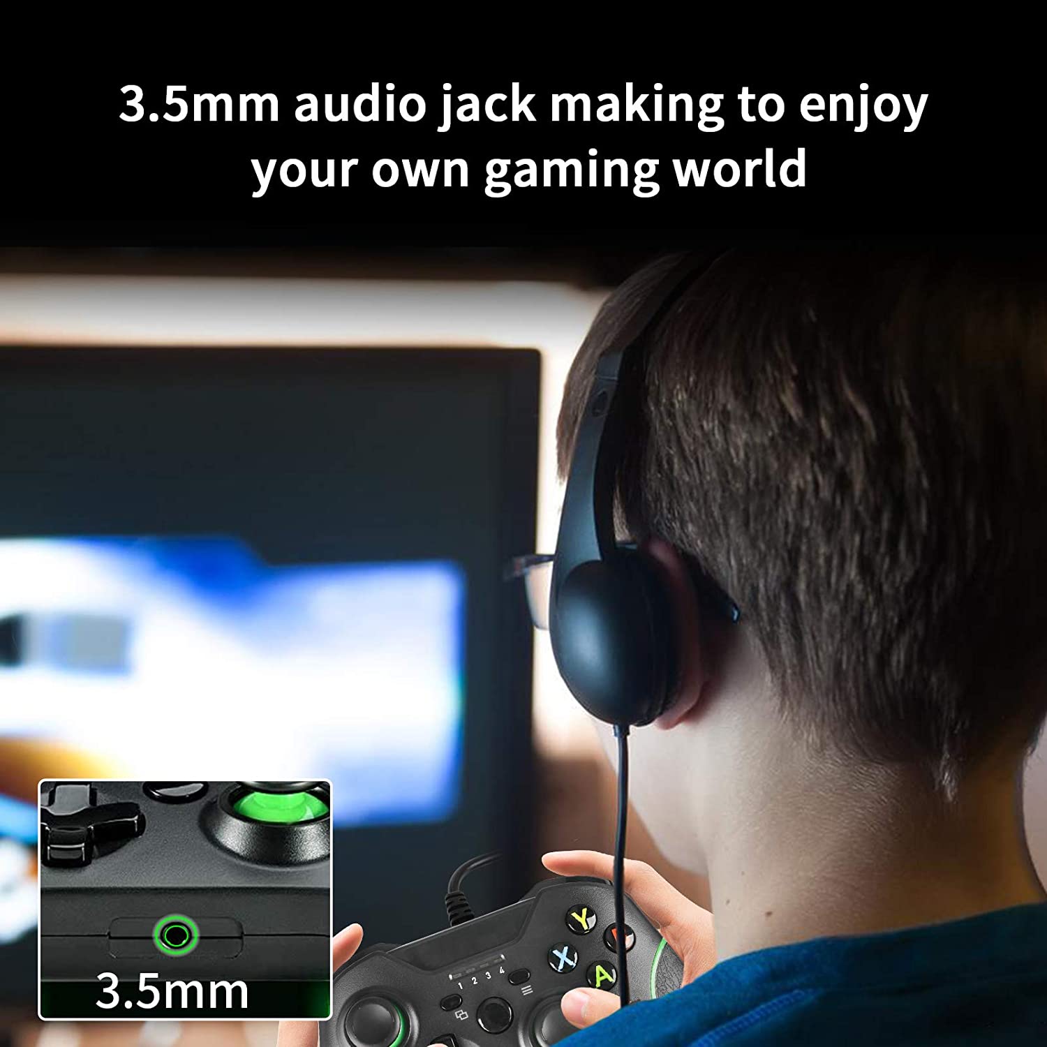 Wired Controller for Xbox One,Xbox one Wired Game Contoller with Dual Vibration and Audio Jack for Xbox One/S/X/Win7,8,10(Black)