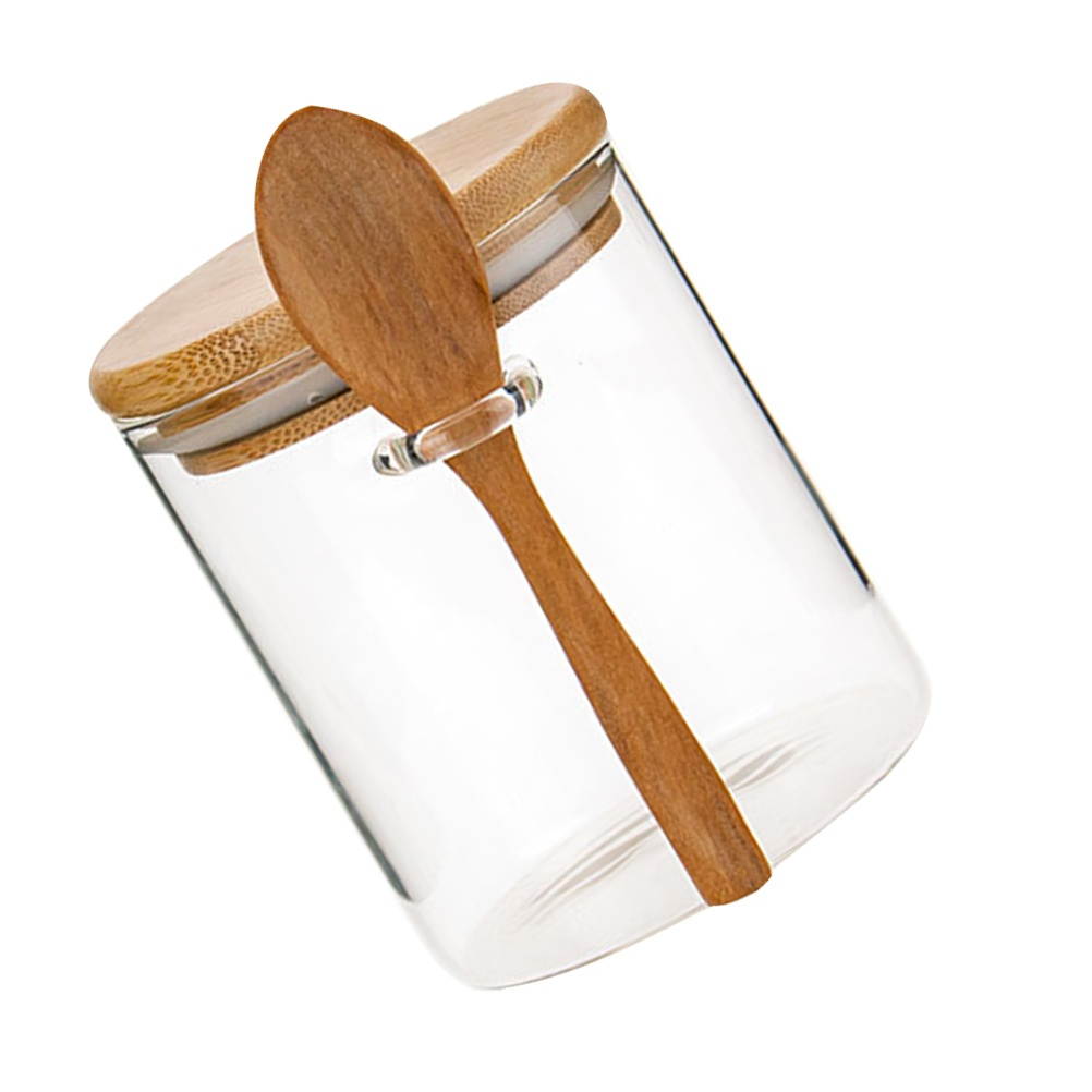 1Pc Kitchen Seasoning Jar Transparent Storage Pot Condiment Storage Case Dressing Bottles with Spoon 8x12cm