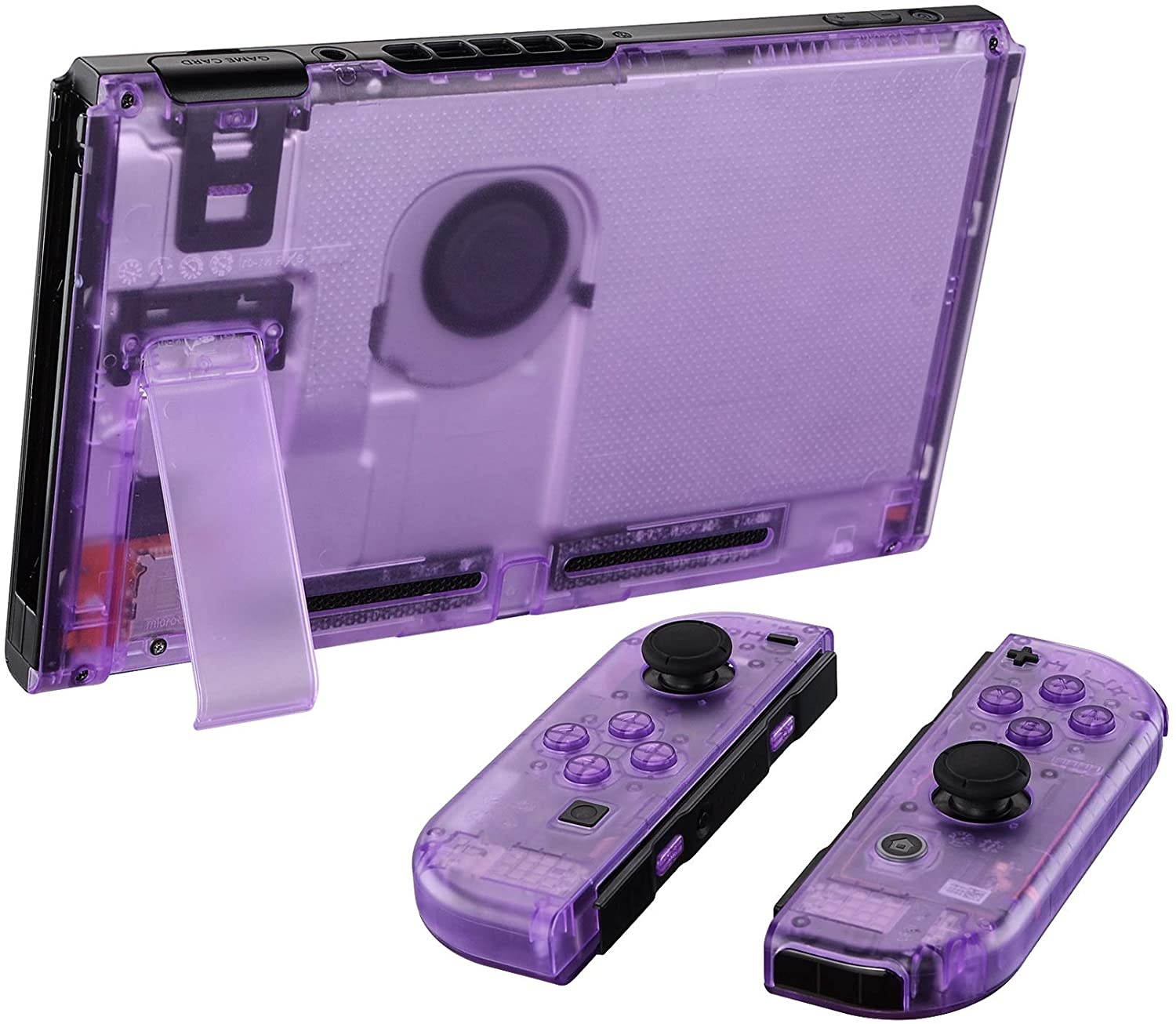 eXtremeRate Clear Atomic Purple Back Plate for Nintendo Switch Console, NS Joycon Handheld Controller Housing with Full Set Buttons, DIY Replacement Shell for Nintendo Switch