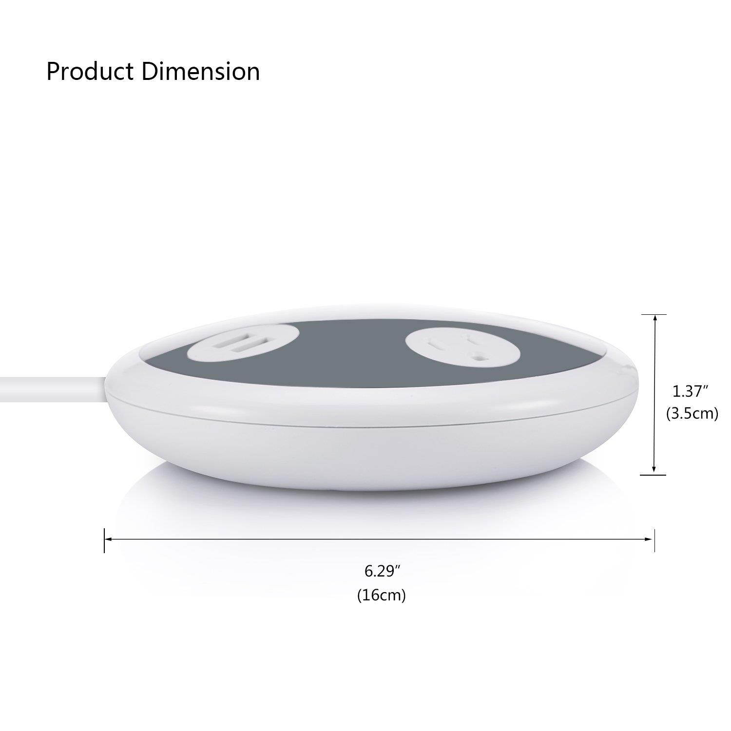 BESTTEN Desktop Power Strip with USB Ports (3.1 Amp), 3 Wide-Spaced Outlets and 2 USB Charging Ports, 4' Heavy Duty Extension Cord, ETL Certified, Gray & White