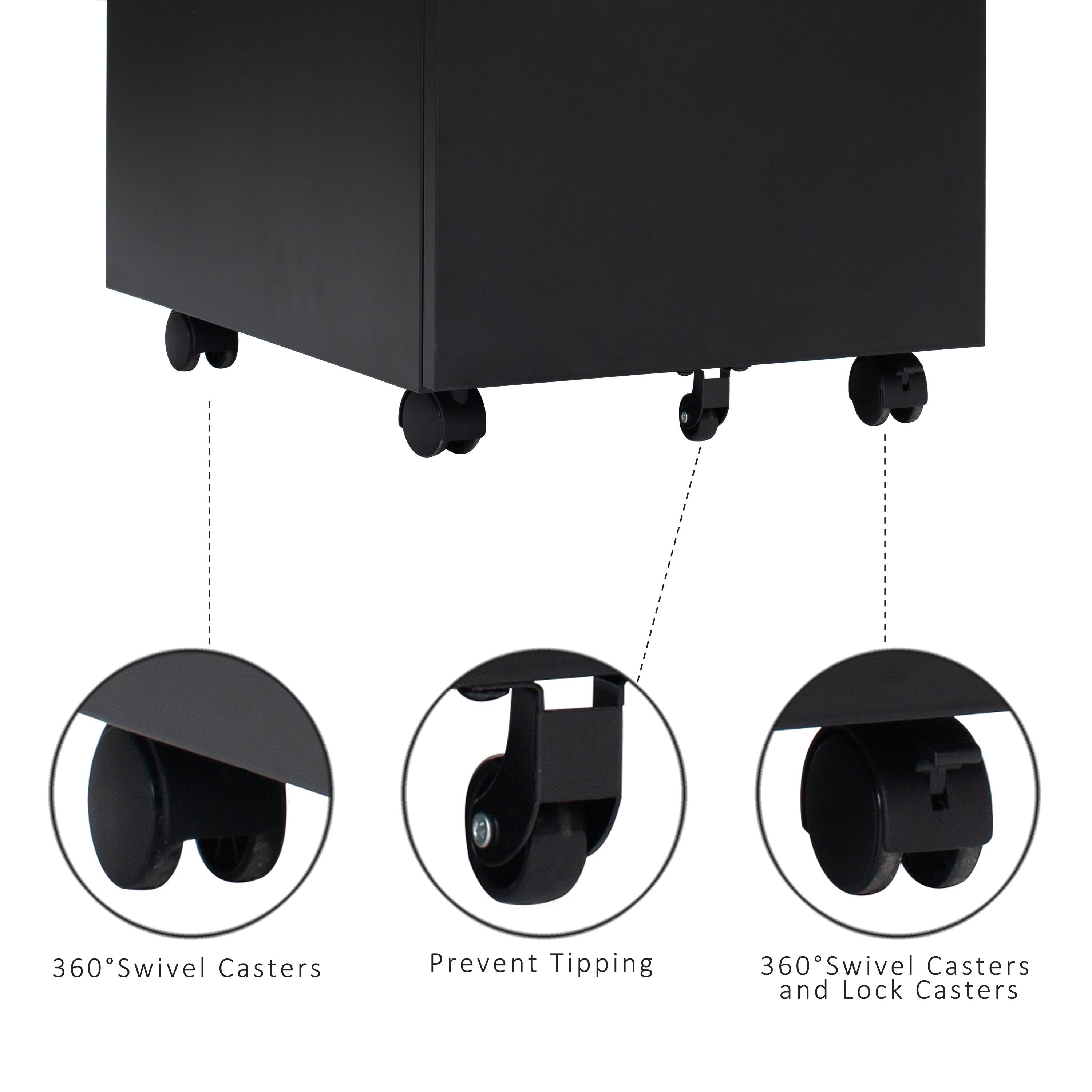 3 Drawer Mobile File Cabinet with Lock, Metal Filing Cabinet Legal/Letter Size, Fully Assembled Except Wheels