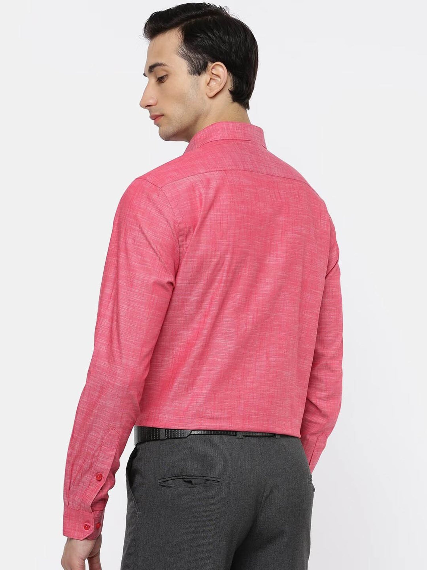 Ramraj Mid Red Cotton Slim Fit Self Pattern Shirt