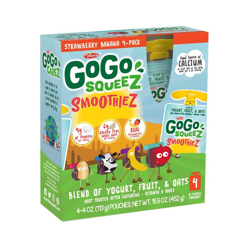 GoGo squeeZ Kids' SmoothieZ, Strawberry Banana - 4oz/4ct