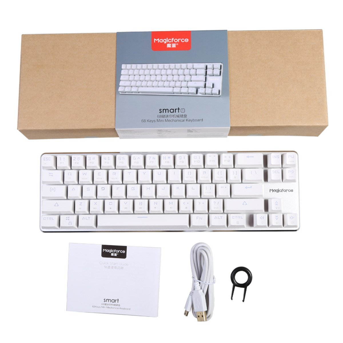 Mechanical Gaming Keyboard GATERON Brown Switch Wired Backlit Mechanical Mini Design (60%) 68 Keys Keyboard White Silver