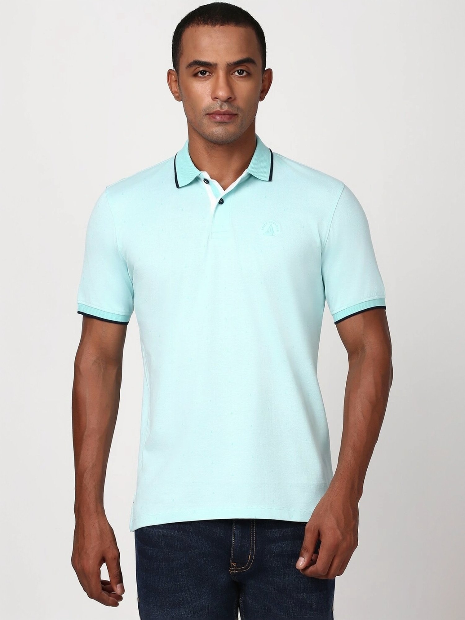 Peter England Blue Cotton Regular Fit T-Shirt