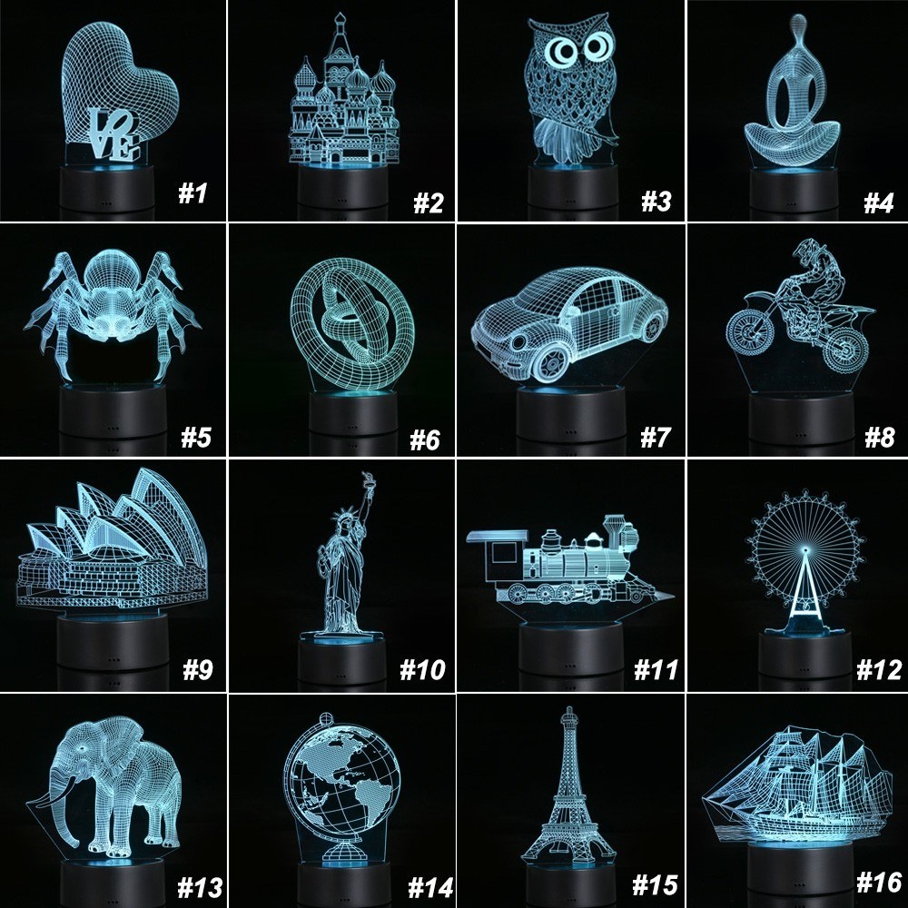 3D Visual Illusion Lamp Transparent Acrylic Night Light Built-in Battery