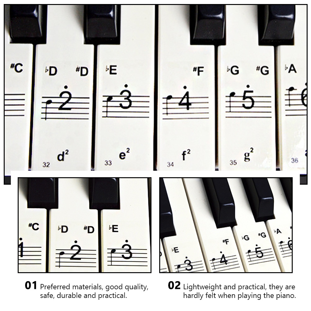 3 Sheets Chic Useful Durable Piano Stickers Piano Beginner Stickers Keyboards Sticker