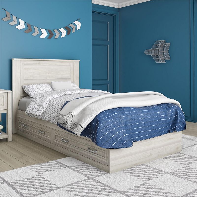 Sierra Ridge Levi Twin Bed with Storage & Twin Headboard, Light Walnut