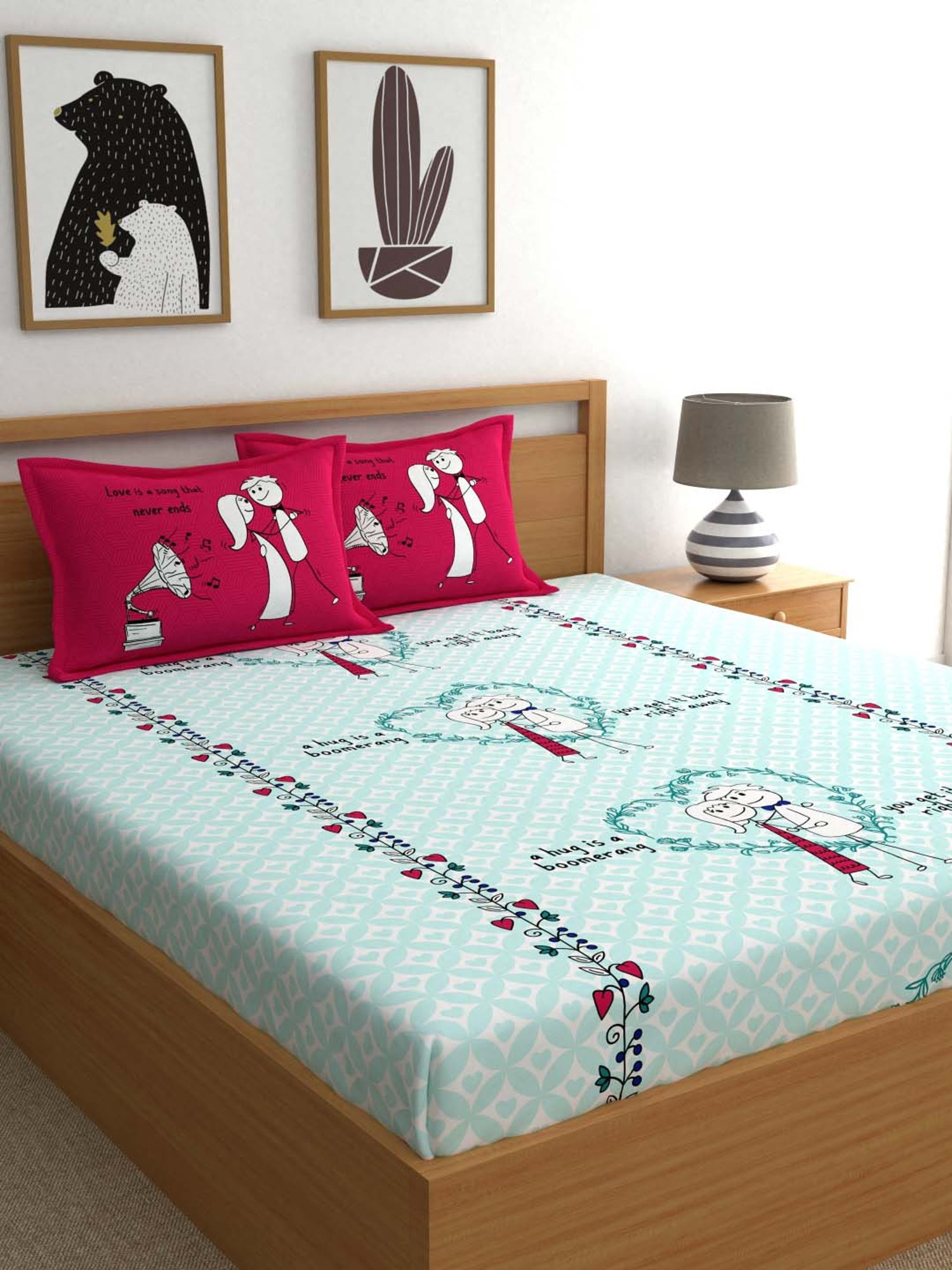 My Room Mint & Pink 210 TC Cotton Bed Sheet Set