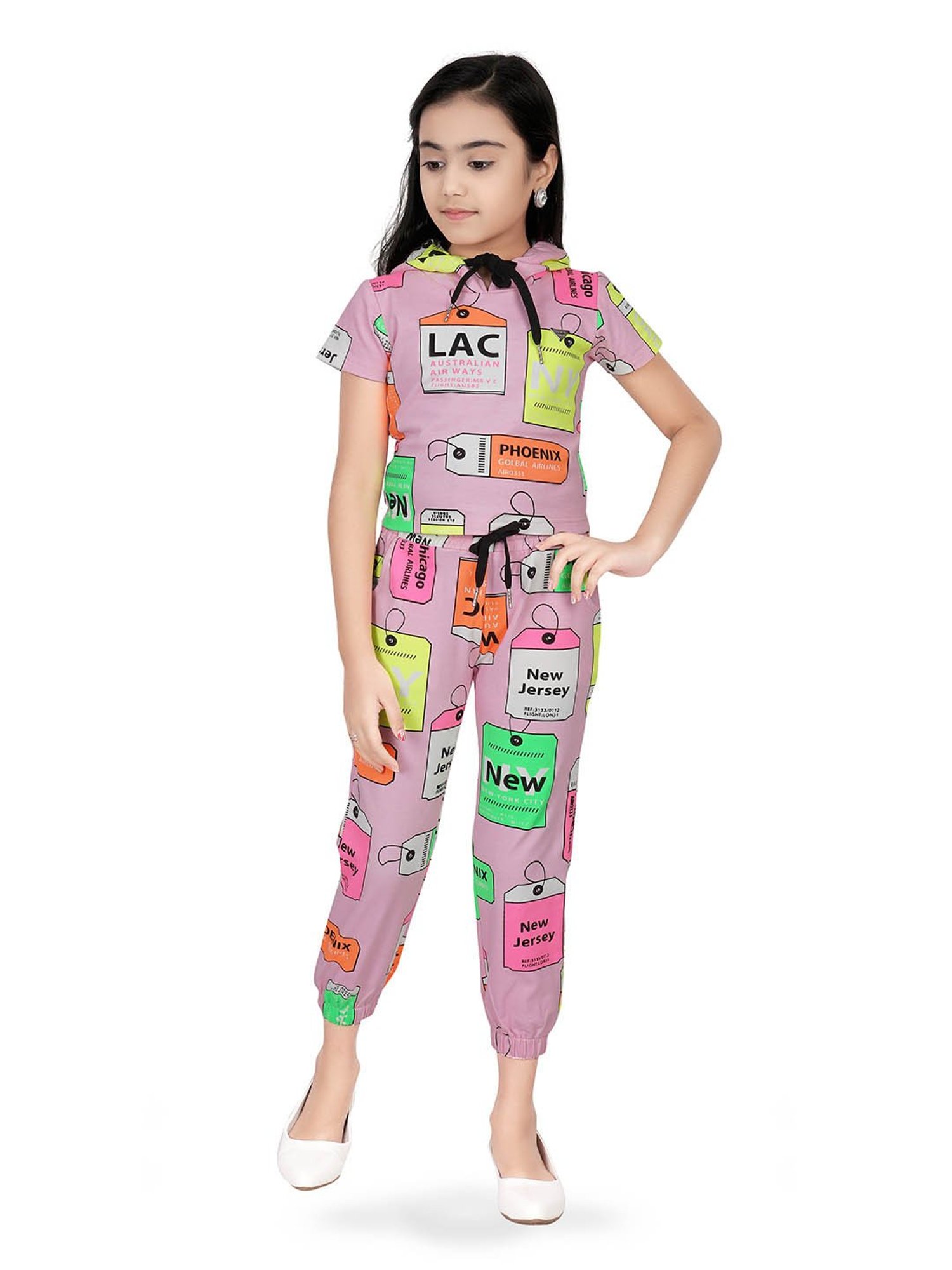 Tiny Girl Pink Printed Hoodie with Joggers