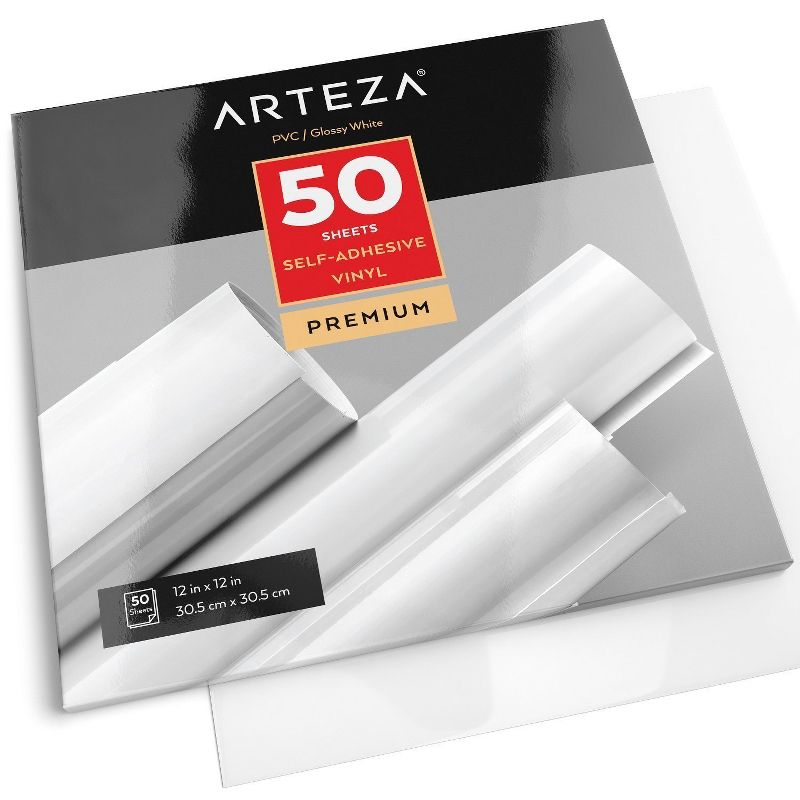 Arteza Self Adhesive Vinyl, Glossy White, 12" x 12" Sheets, Pack of 50 (ARTZ-8311)
