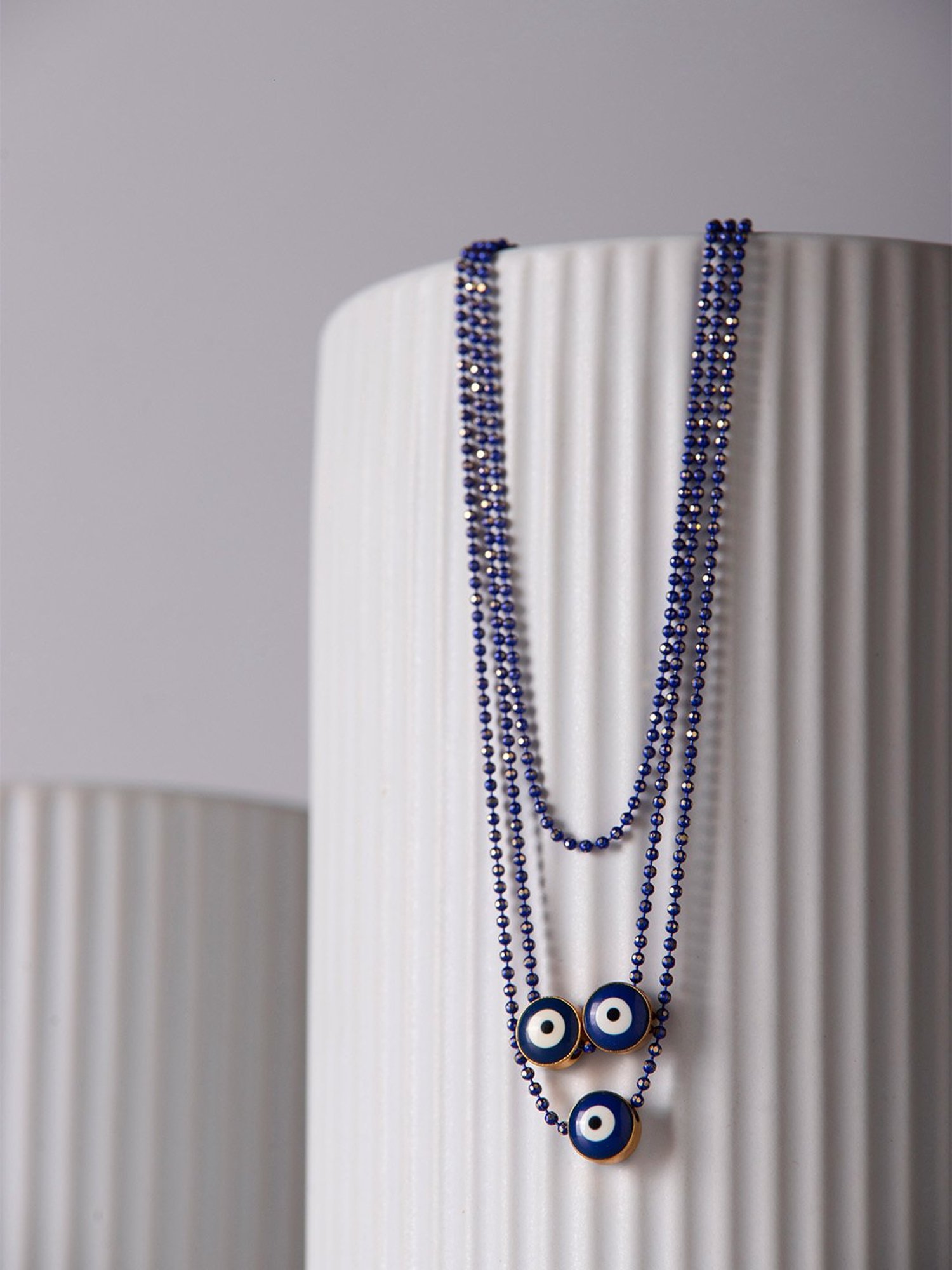 Prita by Priyaasi Triple Evil Eye Blue Beaded Necklace