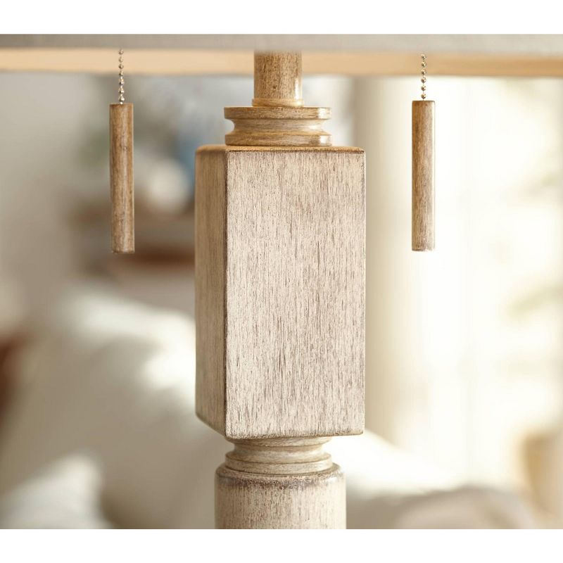 Barnes and Ivy Country Cottage Floor Lamp Pickled Wood Oatmeal Linen Drum Shade for Living Room Reading Bedroom Office