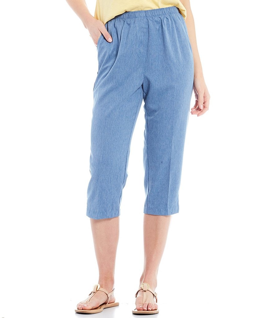 Allison Daley Microfiber Twill Silver Ring Embellished Hem Detail Pull-On Capri Pants