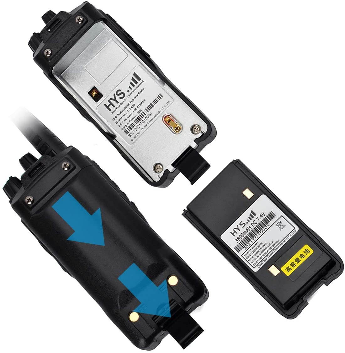 HYS 2 Way Radio 16 Channels with 3800Mah Li-ION Battery Two Way Radio Long Rang Walkie Talkie with G Shape Earpiece and Handheld Speaker Microphone (Packing of 2)