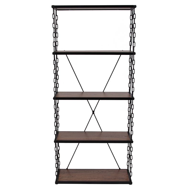 Emma and Oliver 4 Shelf 57"H Chain Accent Metal Frame Bookcase in Antique Wood Grain Finish