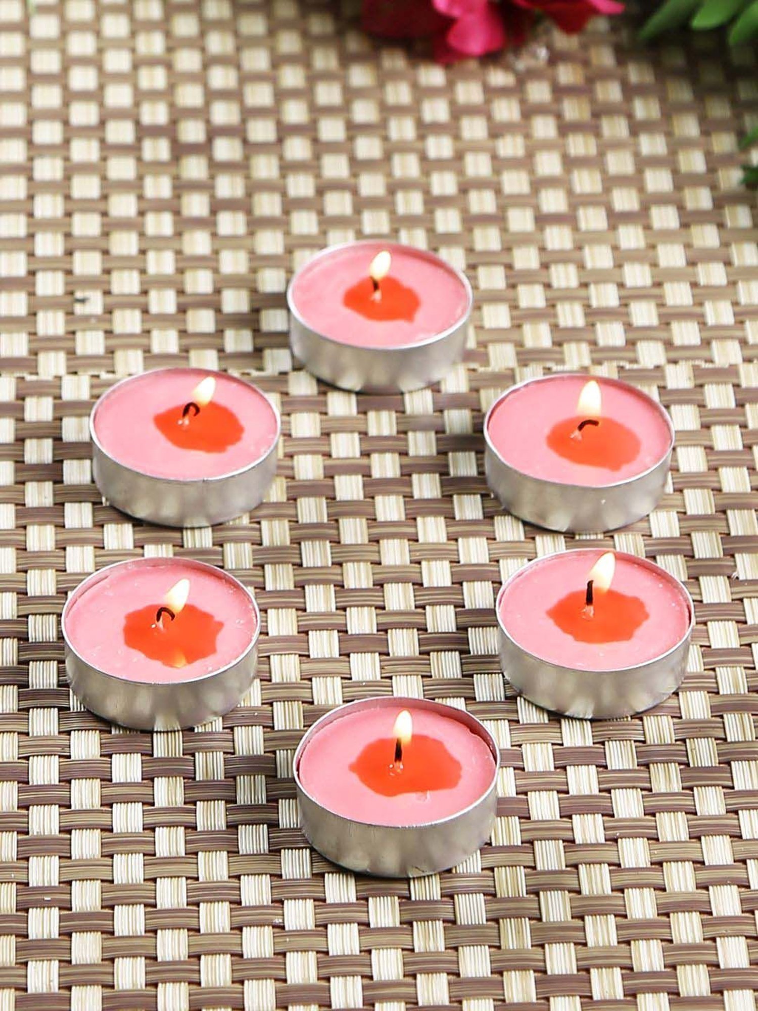 HOSLEY Pink & Silver Wax Tea Light Candle - Set of 60