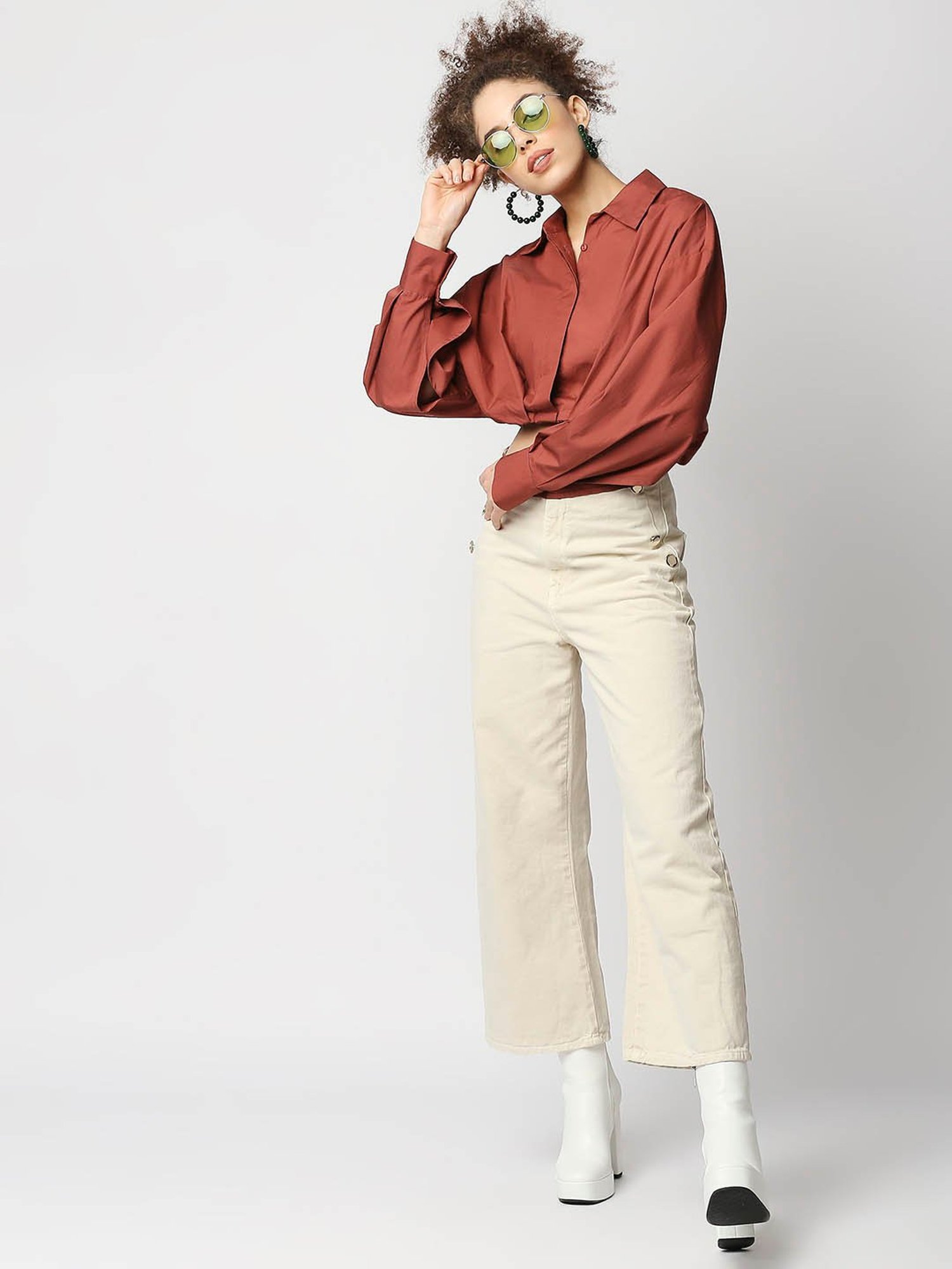 Remanika Maroon Regular Fit Crop Shirt